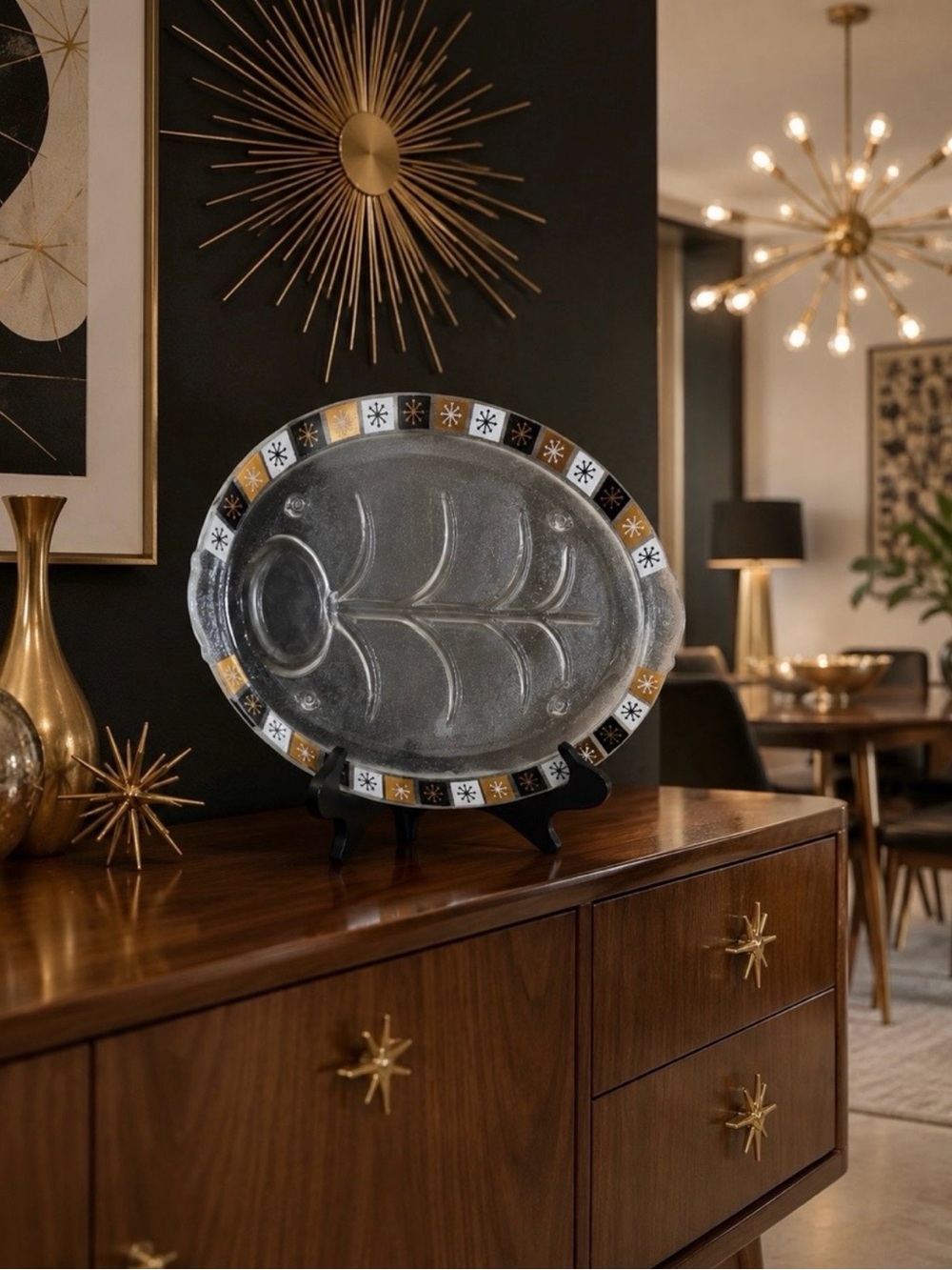 Mid-Century Modern 1950-60’s Original Vintage Atomic Starburst Fine Art Platter - Picture 14 of 16